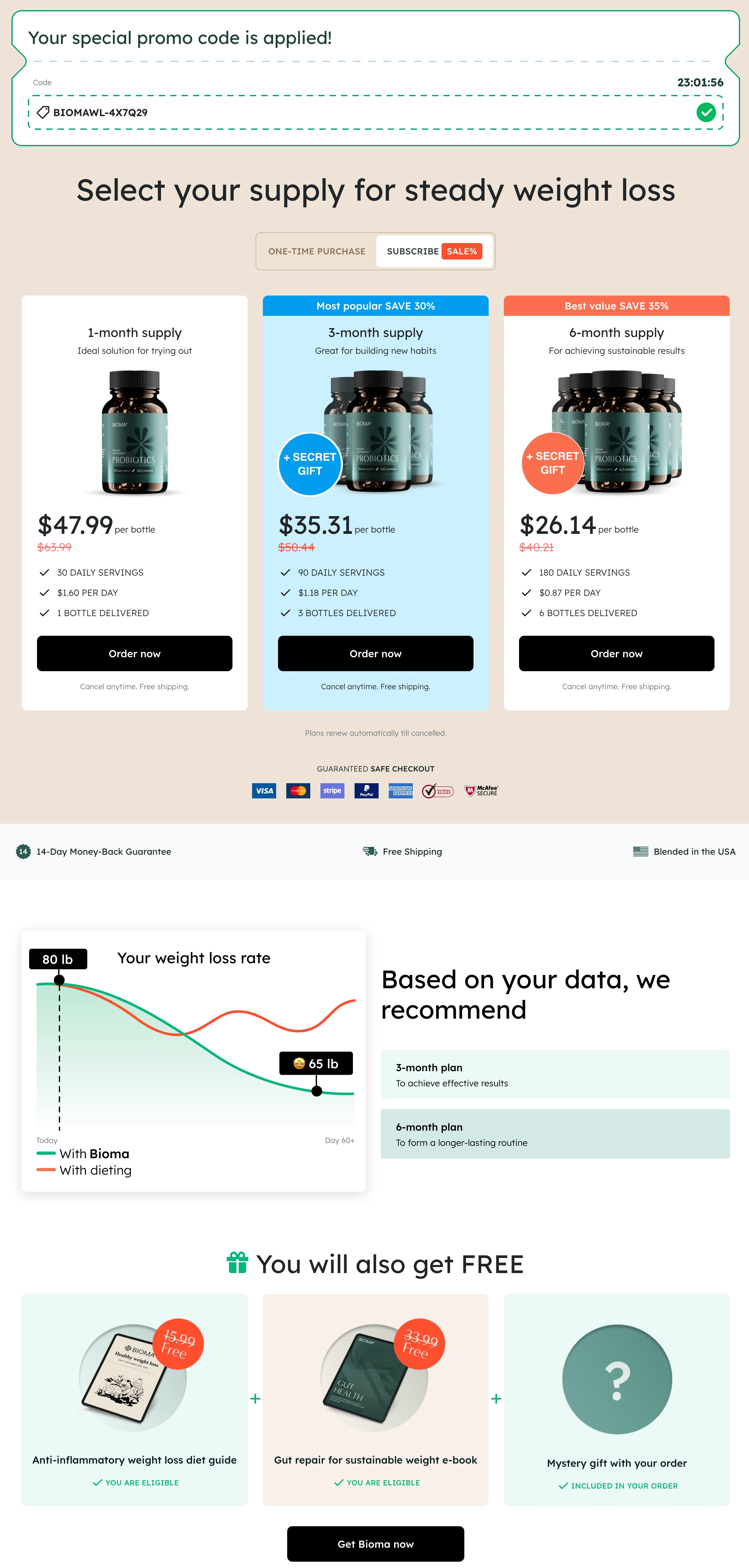 Bioma Probiotics 100% Secure Checkout page
